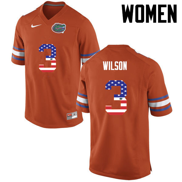Women Florida Gators #3 Marco Wilson College Football USA Flag Fashion Jerseys-Orange - Click Image to Close